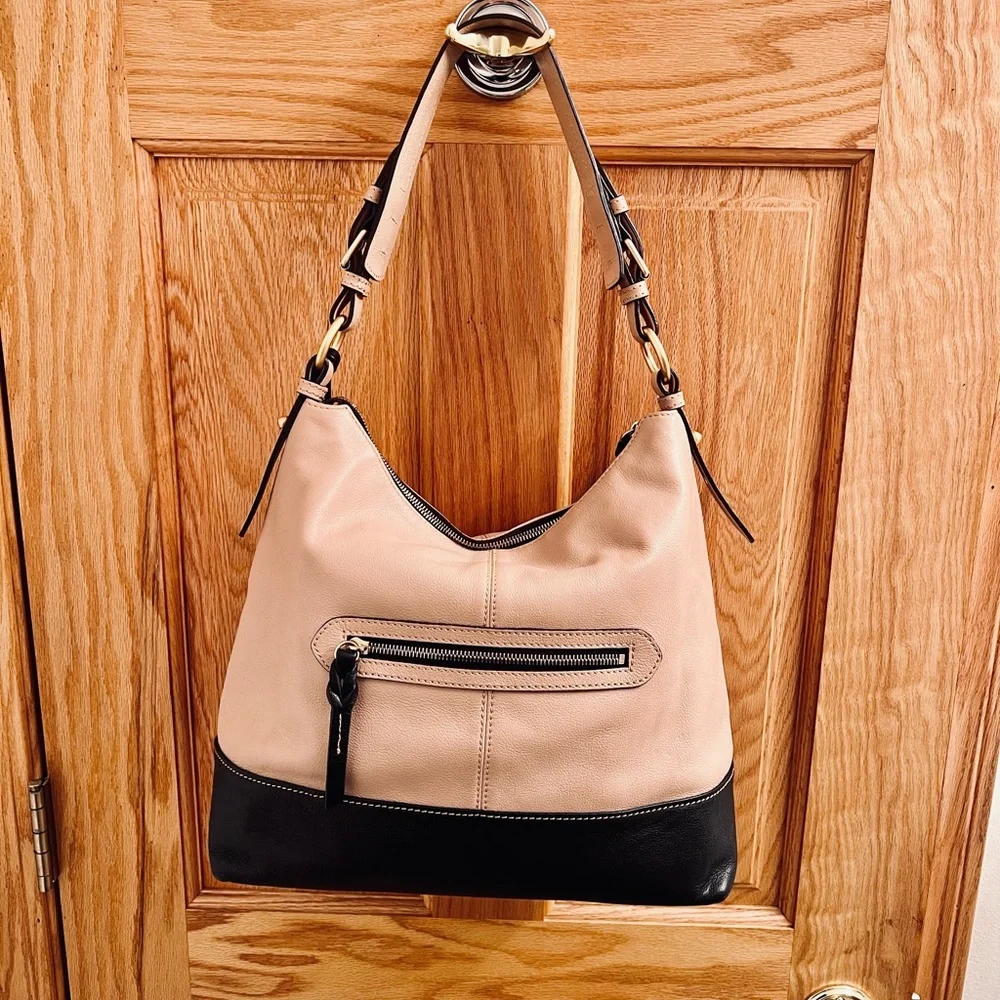 Dooney & Bourke tan and Black Leather Hobo Bag